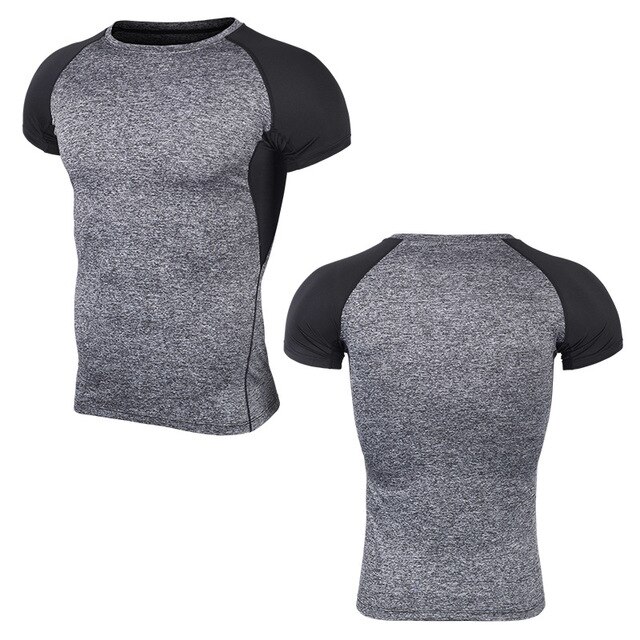 Snel drogend ademend fitness gym jogging shirt heren korte mouwen heren hardloop t-shirt sport slim t-shirt rashgard training tops: P17100 grijs / Aziatische maat xxxl