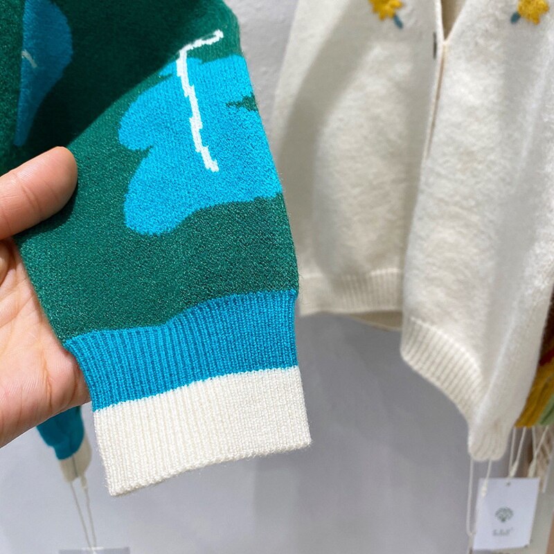Suéter de estilo coreano para niños y niñas, cárdigan de punto de manga larga con dibujos animados, ropa de chico E2176, color verde, , Otoño,