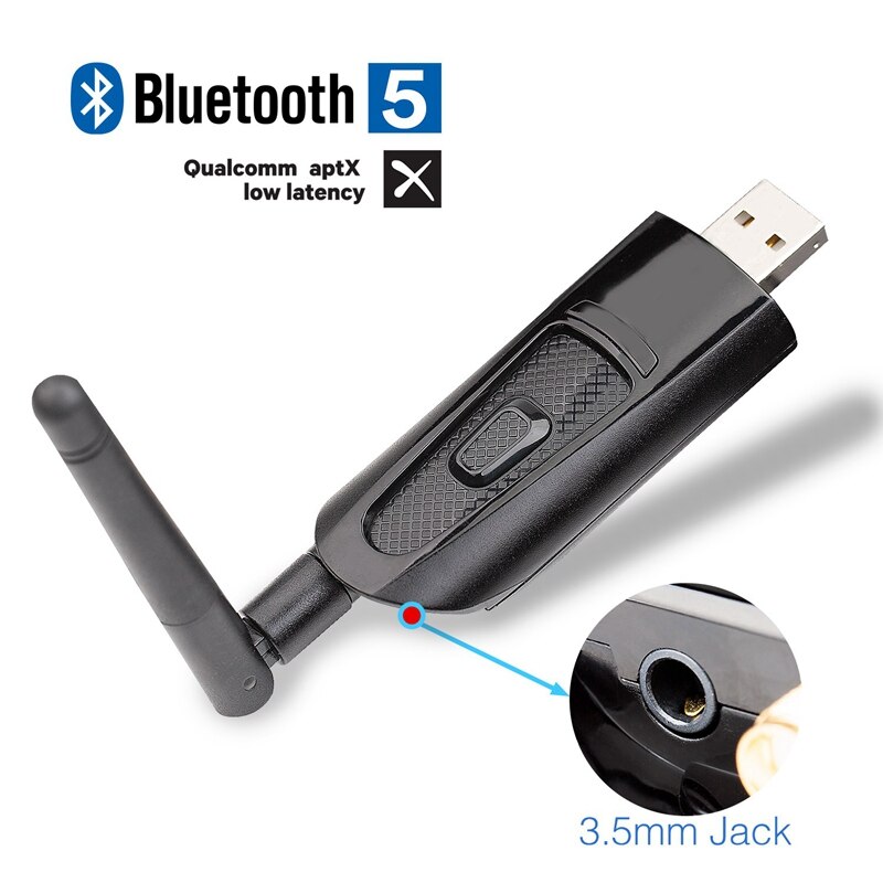 Mini Usb Bluetooth Transmitter with Aptx Low Latency, Wireless o Adapter with 3.5Mm Aux Jack for Tv Pc, Plug & Play,Dual Lin