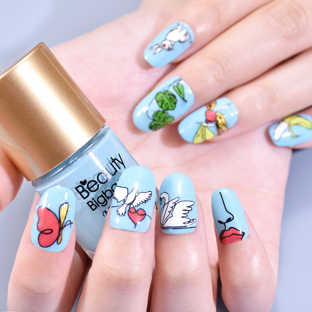 Acier inoxydable ongles estampage plaque lignes beauté rayé banane cygne visage impression modèle pochoir Nail Art timbres modèles