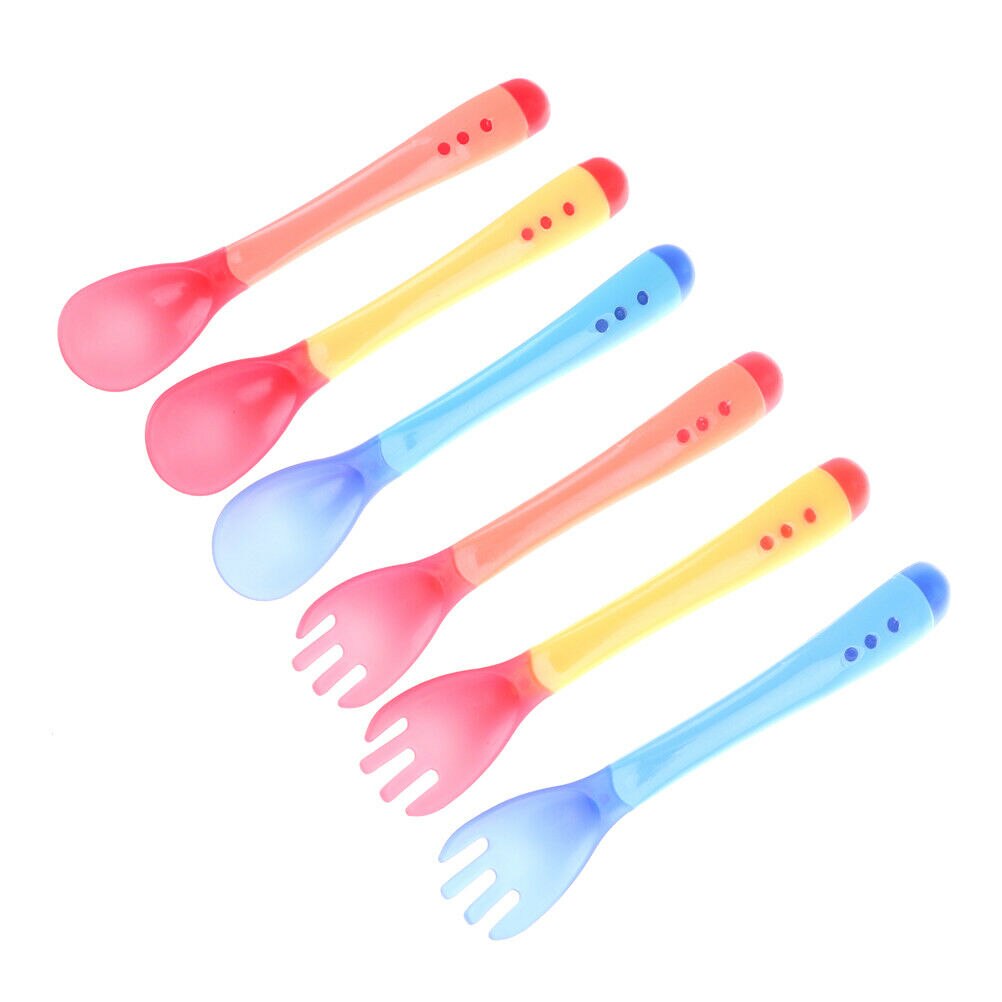 Baby silikon sked babysäkerhet temperaturavkännande barn barn bestick matningsskedar