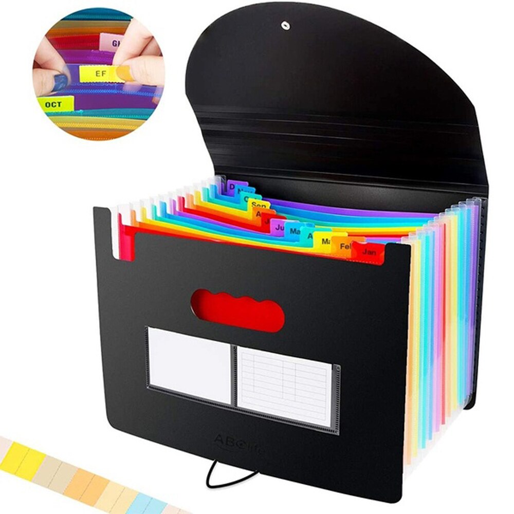 1Ps 24 Pockets Expanding File Folder Fireproof Waterproof Safe Document Bags Rainbow Coloured Cabinet With 2 Labels