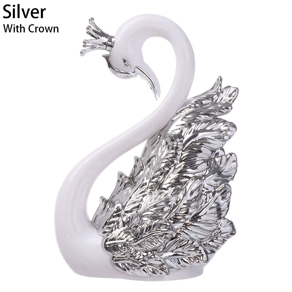 1 pc guld sølv svane kage topper fjer svane krone udsmykkede ornament diy bagning forsyninger sød bryllupsfødselsdag dekoration: Sølv med krone
