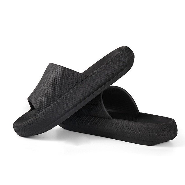 Thick Sole Home Women Slippers 4.5cm Heel Ladies Platform Flat Shoes Non-slip Living Room Indoor Slides Women Slippers: Black / 40 (41)