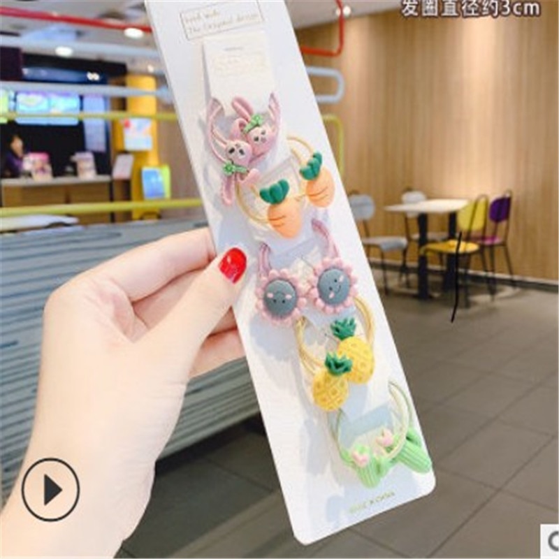 5PCS Lovely Flower Princess Headwear Baby Headdress Girls Hair Accessories Kids Elastic Hair Bands Children Hair Ropes: D