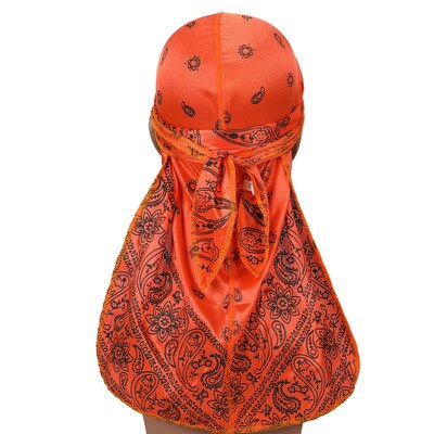 DuRag Durags imprimés en soie pour hommes, couvre-chef Doo en soie, chapeau de Pirate, accessoires pour cheveux: orange