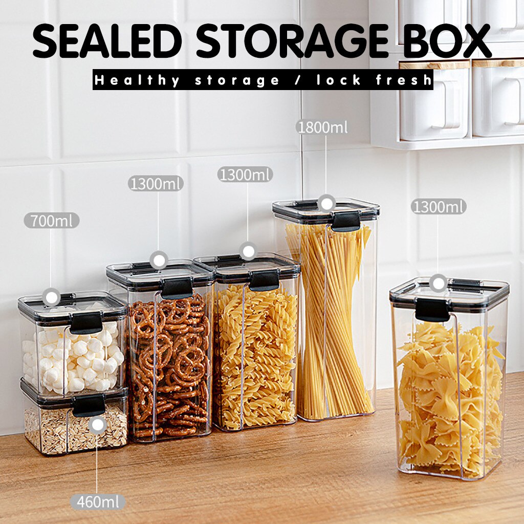 Storage Box Square Transparent Sealed Fresh Box Home Sealed Moisture-Proof Transparent Cereal Food Pasta Storage Box #YL5