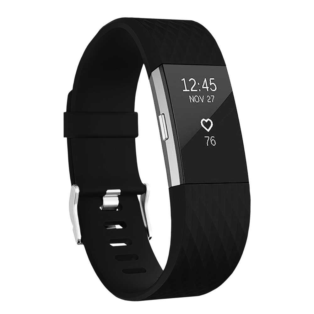 Band Replacement Wristband Strap TPU Silicone compatible with Fit bit Charge 2 Black Size S