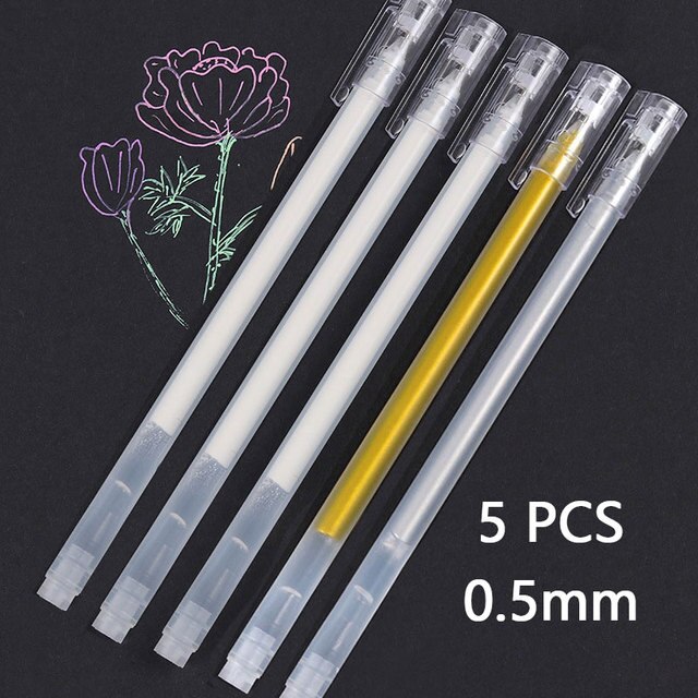 5 st 0.8mm vit ink gel penna highlight markör penna fin spets för student brevpapper ritning konst skrivande skolmaterial: Vitguld silver