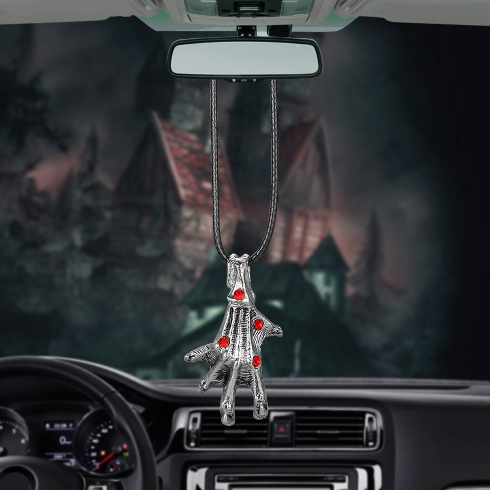 Car Pendant Personality Crystal Metal Skeleton Hand Auto Suspension Decoration Automobile Rearview Mirror Hanging Ornament