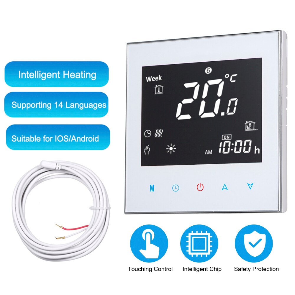 WiFi &amp;Touch screen control Thermostat for Gas Boiler Heating or Water Floor Heating Temperature Controller AC 95-240V BHT2000GB: GB white no wifi
