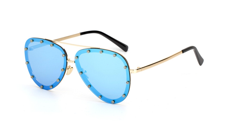 Pilot Rivet Diamond Sunglasses Men Women Shades UV400 Vintage Glasses 47982: ice blue