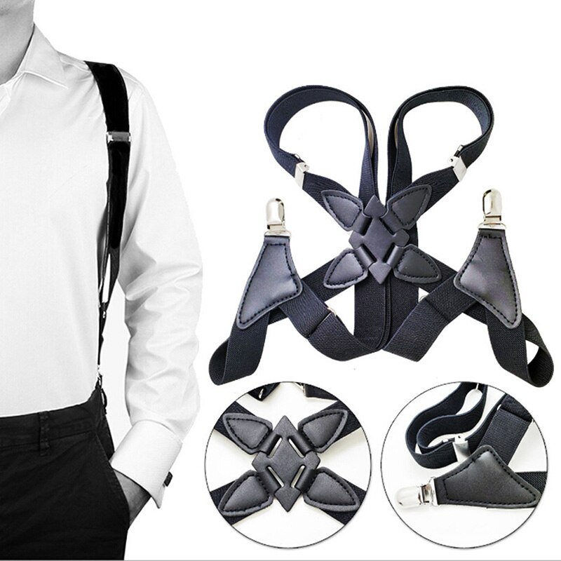 Suspenders Men Wide Adjustable Four Clip-on X- Back Elastic Black Heavy Duty Braces Suspenders Mens