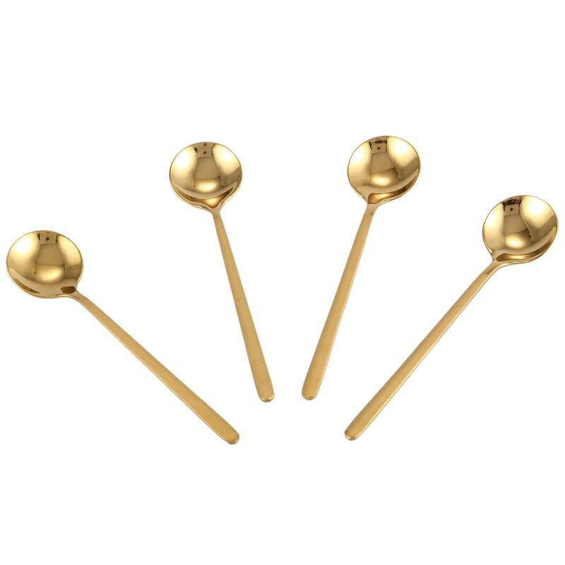 Round Shape Coffee Spoon Stainless Steel Mini Teaspoons Sugar Dessert Spoon Ice Cream Soup Spoon Kitchen Accessories(gold)