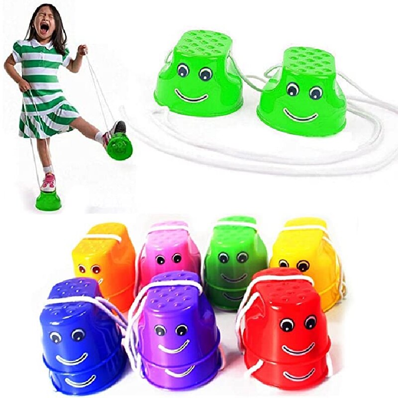 1 Paar Outdoor Plastic Balans Training Apparatuur Glimlach Springen Stelten Coördinatie Spel Springen Voeten Stelten Voor Kinderen Speelgoed