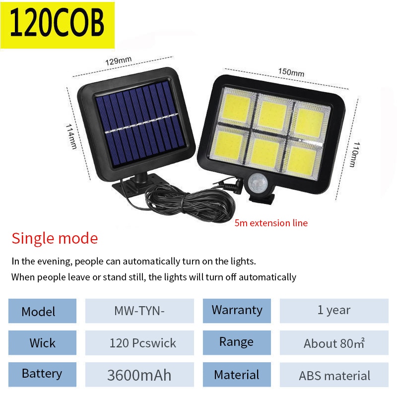 300W LED Solar Light 100W 200W 65W 4/6 COB Outdoors Sun Light Battery Lamp Motion Sensor Garden LED Solar Lamp LED Solar Panel: MW-TYN-120COB-6