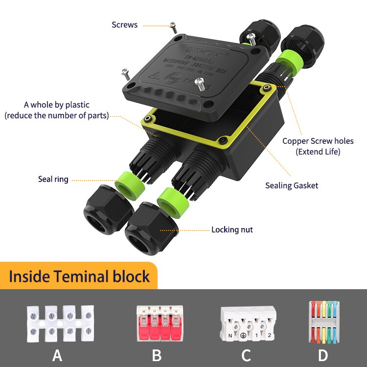 Waterproof Junction Box Electrical Wire Sealed Retardant Outdoor Cable Connector Junction Case for Led Lights Waterproof Box: 10-14mm / With terminal D