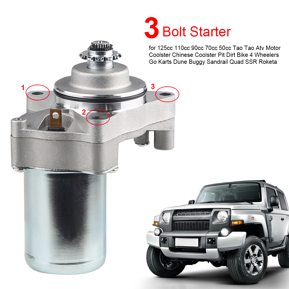 12V 3 Bout Starter Motorfiets Startmotor Elektrische Starter Voor Tao Tao 50cc 70cc 90cc 110cc 125cc 4 Wielers Atv Motor Starter