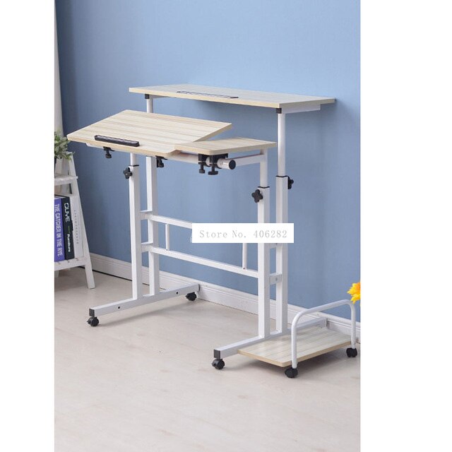 Modern Sit/Stand Computer Desk With Keyboard Tray Height Adjustable Simple Standing Laptop Desk Notebook/Monitor Holder Stand: White maple color
