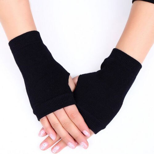 Kvinder stilfulde håndvarmere vinterhandsker kvinder arm hækling strikning bomuldsvante varme fingerløse handsker gants femme: Sort