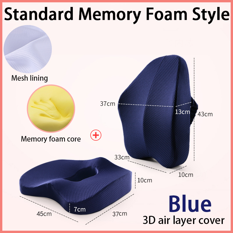 Memory Foam Full Body Pillow Slow Rebound Sofa Waist Cushion Car Pillow Relax Cushion Set Orthopedic Massage Hemorrhoid Cushion: Navy blue 2pcs