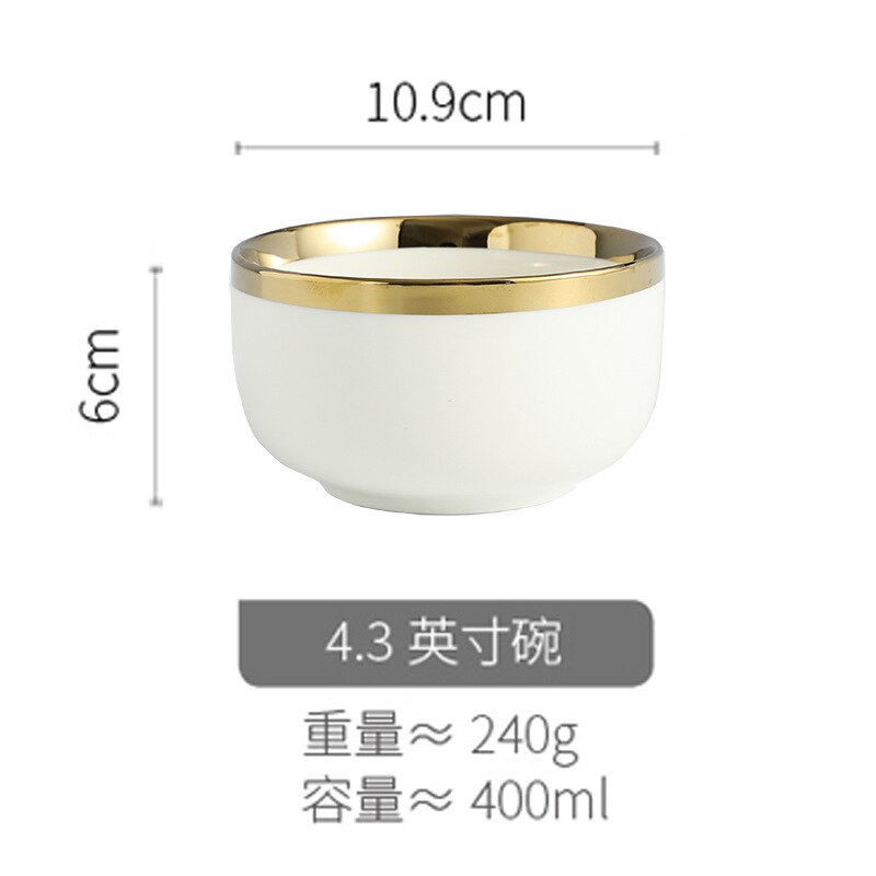 Ceramic Dinnerware Plate Bowl White Gold Stroke Ceramic Dinner Plate Steak Tableware Rice Soup Bowl Spoon Dish Home Decoration: a