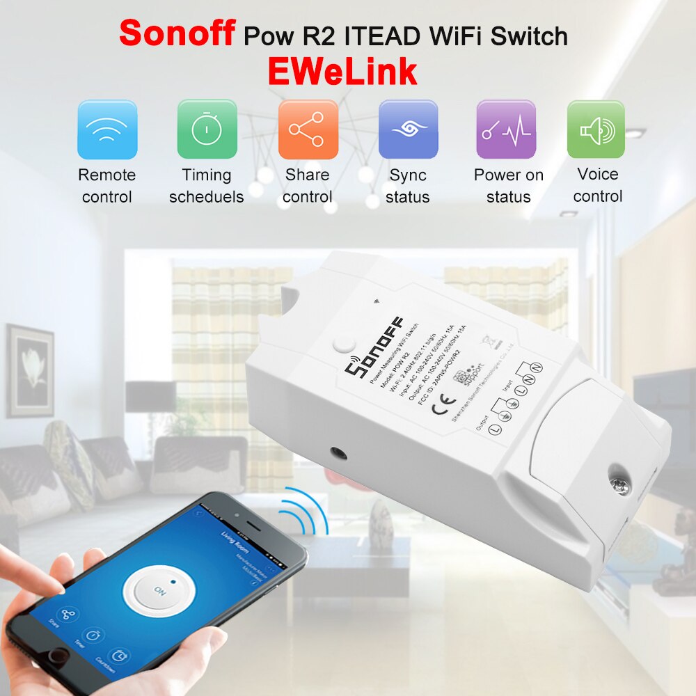 Sonoff Pow Itead Wifi Schakelaar Draadloze Voor Smart Home Voor Alexa Voice Control App Afstandsbediening Draadloze Afstandsbediening Schakelaar