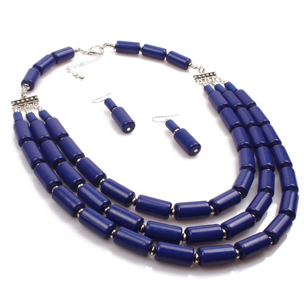 Een Set 3rows Orange Coral/Paars/Groen/Blauw Acryl Kralen Ketting/Armband/Oorbellen: Imitation Rhodium Plated