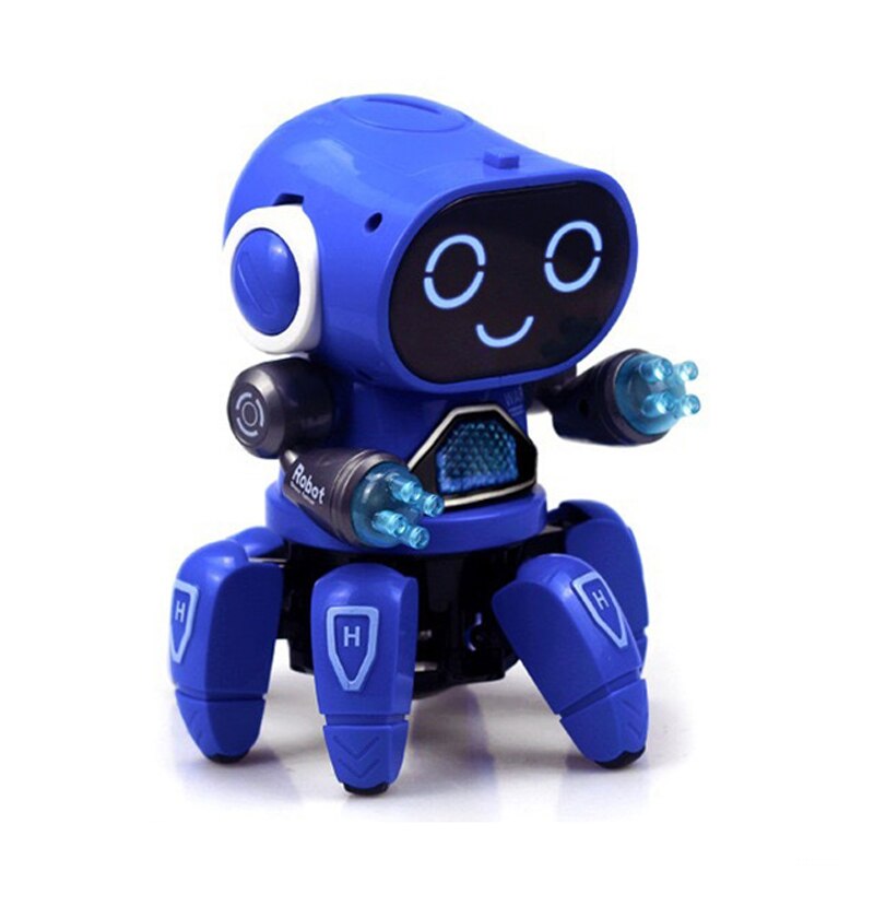 Robot de baile inteligente para niños, juguete electrónico de baile de seis garras, incluye música LED, de cumpleaños: Azul