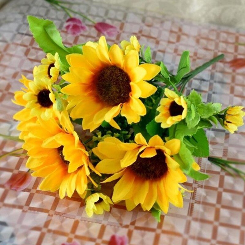Artificial Sunflower Simulation Sunflower Bouquet for Home Wedding Garden Party Table Shooting Prop Decoration