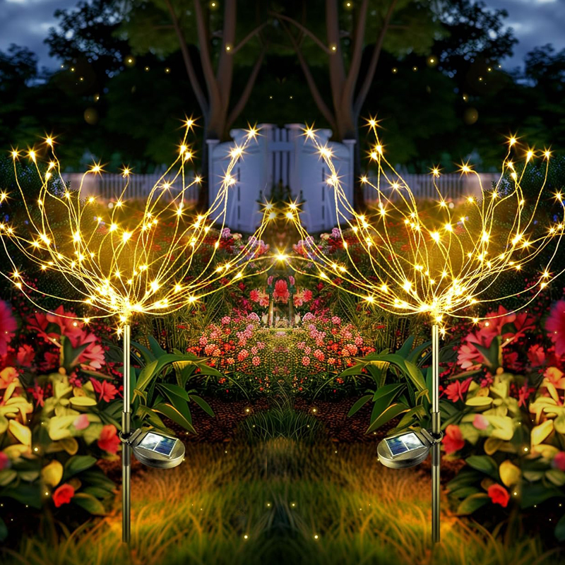Luces solares impermeables para exteriores, decoraciones exteriores para jardín, lámpara LED de fuegos artificiales para Patio, camino, césped y balcón: Color blanco cálido / 11-15 W