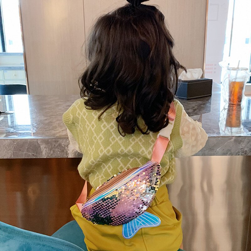 Riñonera de lentejuelas a la para niñas, bolso de cintura para niños, cinturón de pecho