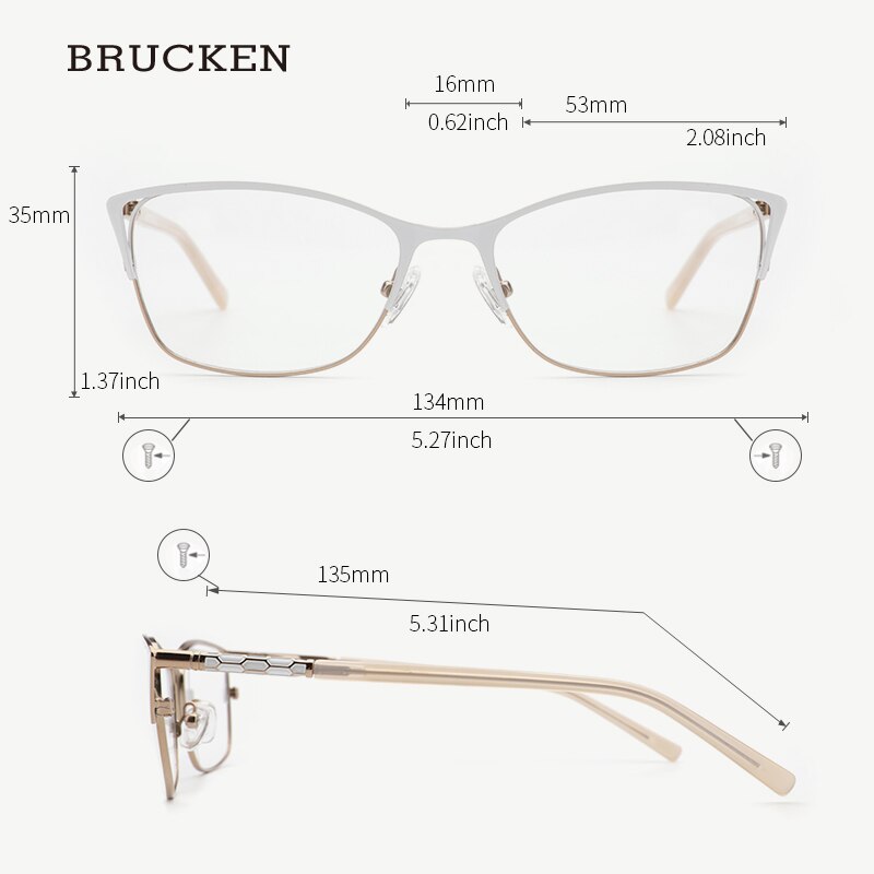 Metallikehykset, naisten optiset lasit, valkoiset kissansilmäkehykset, naisten silmälasit #twm 7554 c 4