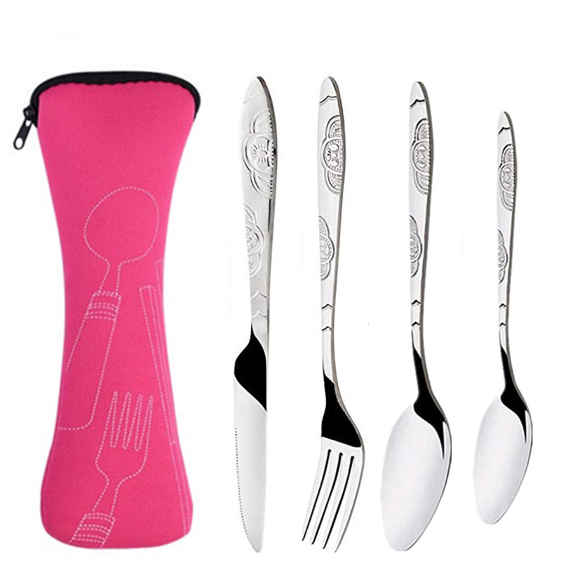 Edelstahl-Geschirrtasche, waschbar, mit Reißverschluss, Besteckset-Koffer, tragbare Tasche für Abendessen, Haushaltswerkzeug, Reisen, Camping, Löffel: Gelb