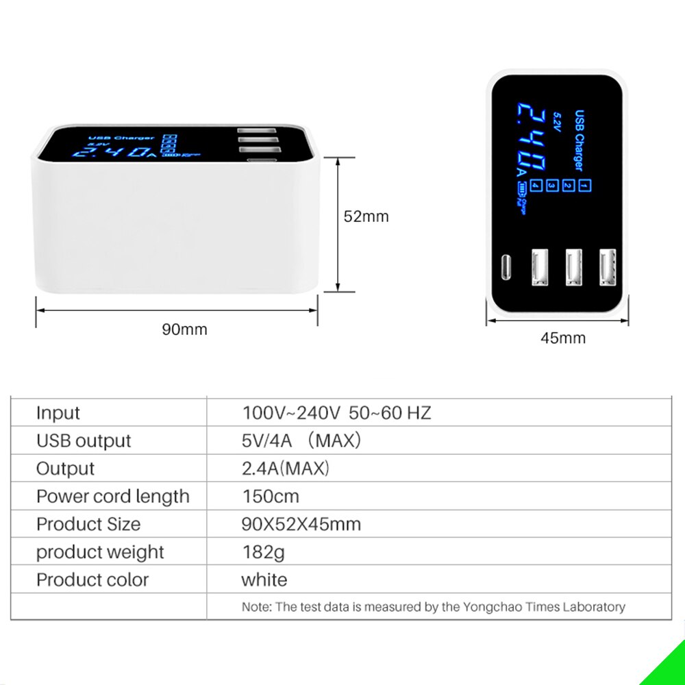 3USB Type C USB Charger with Led Display For Android iPhone USB Adapter Socket Fast Phone Charger adapter