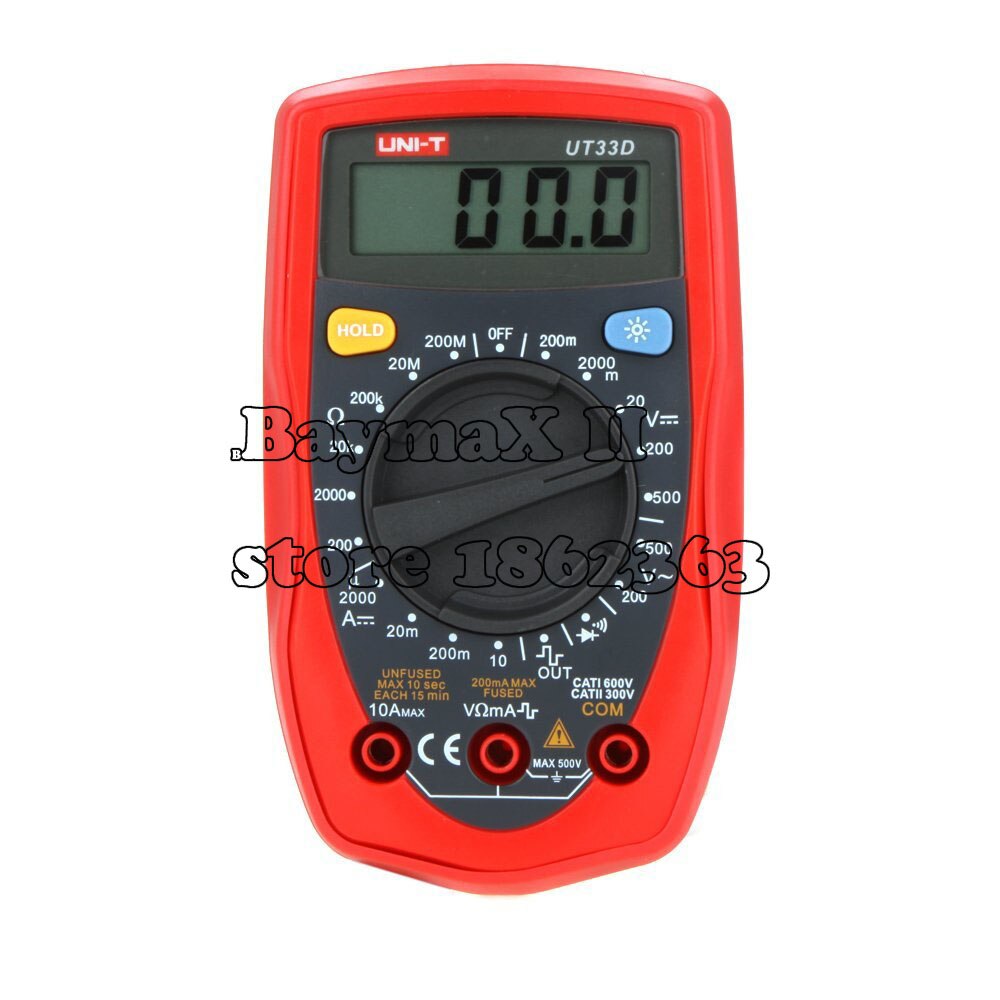 UT33D Multimetro Digitale AC/DC Tensione, Corrente DC, Resistenza, Continuità, Diodi tester con Retroilluminazione LCD