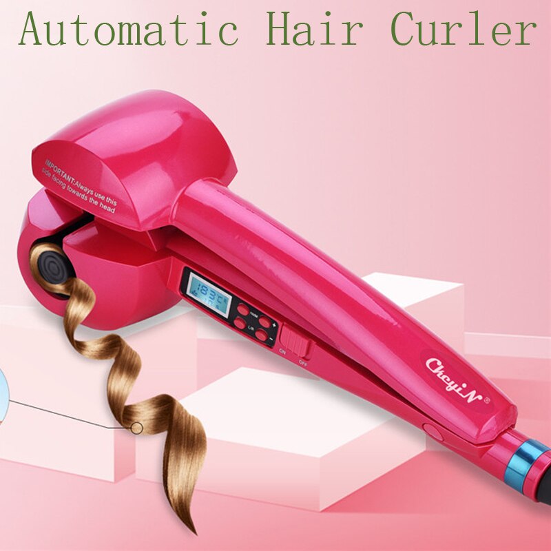 CkeyiN-Rizador de cerámica automático , plancha de pelo para permanente, ondulador grande, Control Digital de temperatura: Rojo
