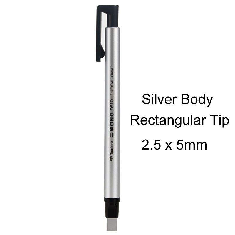 TOMBOW MONO Zero Eraser Mechanical Eraser Meticulous Highlighting Refillable Pen Shape Rubber Press Type School Stationery: silver rectangle