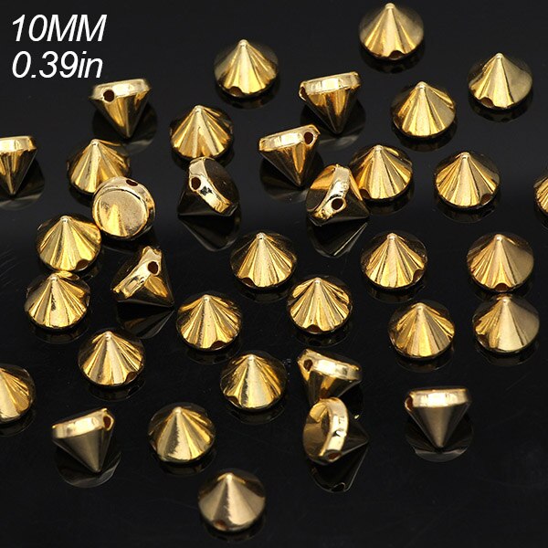 100Pcs Goud Zilver Zwart Cone Studs Plastic Klinknagel Voor Leer Craft Studs Voor Kleding Naaien Spikes Kledingstuk Punk Accessoires: 10mm Gold