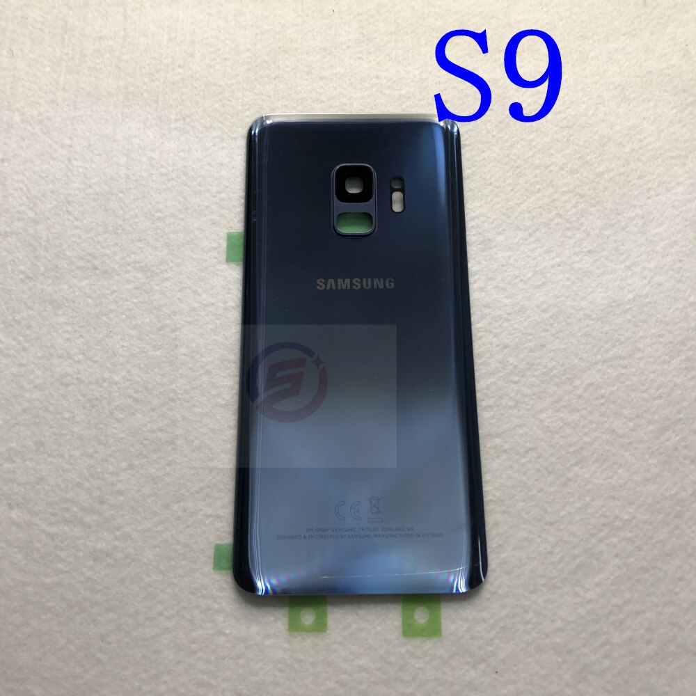 S9 Rear Battery Door Case For Samsung Galaxy S9 Plus G960F G965F Back Glass Housing Cover + Adhesive +Camera Glass Lens Frame: S9  Blue