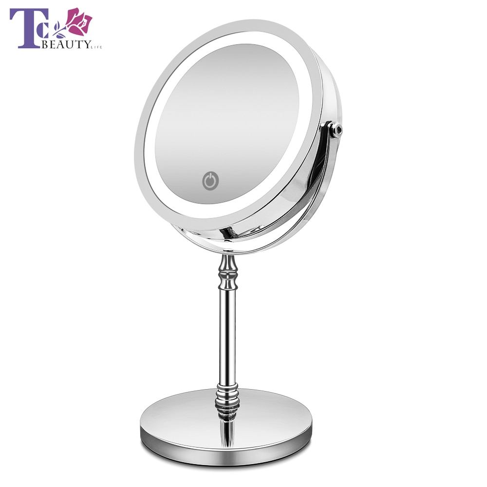 Makeup spejl med lys 10x forstørrelse dobbeltsidet forfængelighed spejl usb opladning touch dæmpning bade spejle til pige