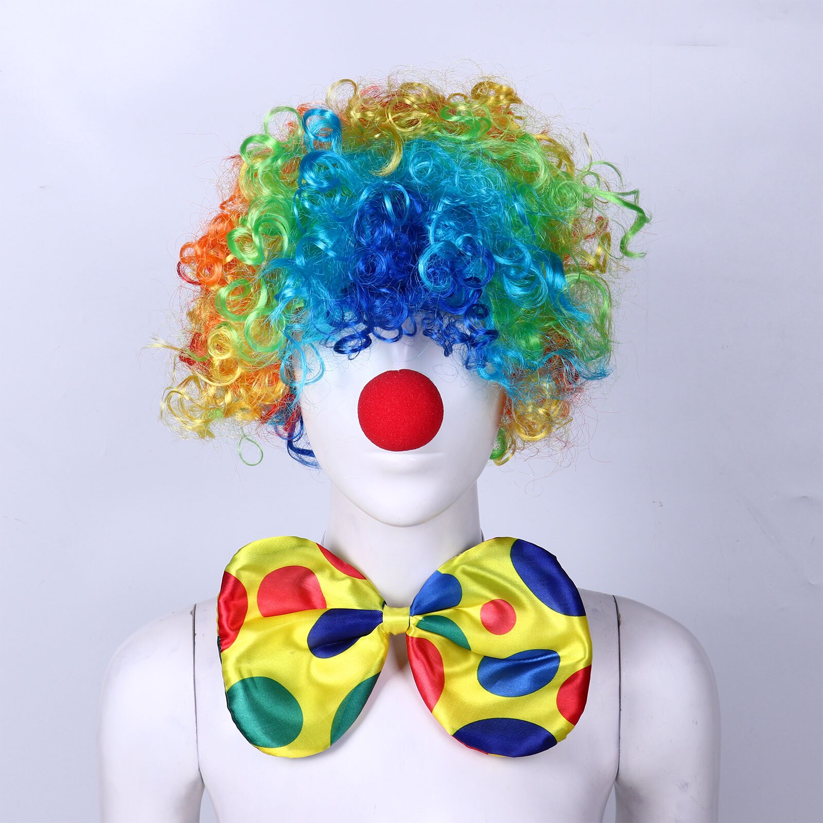 Regenboog Clown Kostuum Pruik Rode Spons Neus Stippen Strikje Wit Handschoen Clown Set Voor Kostuum Rekwisieten Pretend Play Halloween kostuums