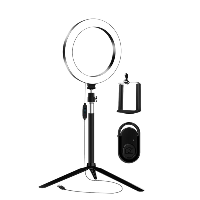 LED estudio anillo luz foto Video lámpara luz regulable trípode Selfie Cámara teléfono: Default Title