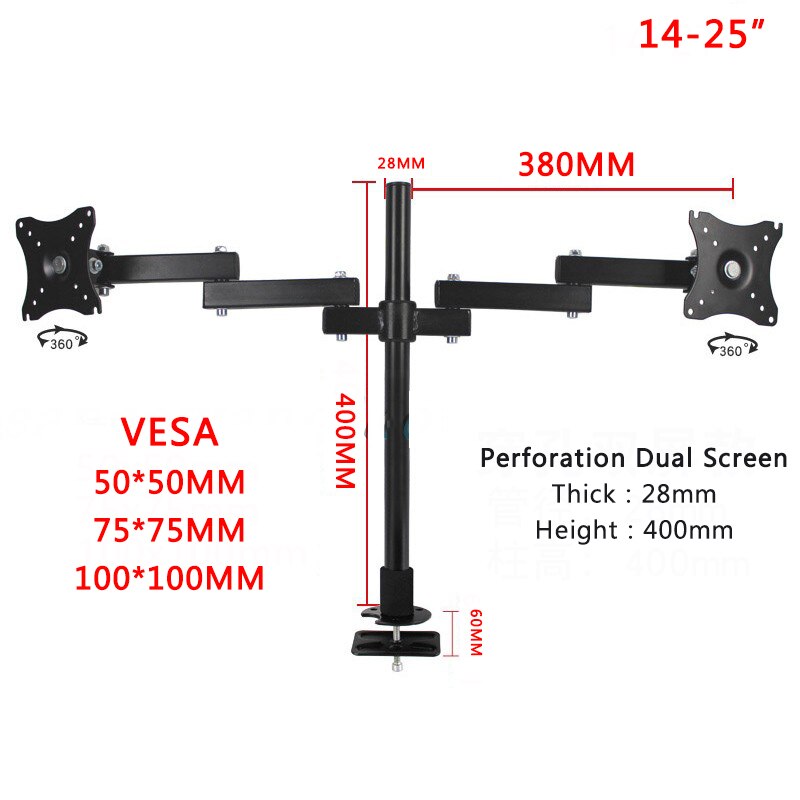 360 Degree Monitor Desktop Stand 17"-25" Monitor Holder Monitor Arm Full Motion Monitor Mount Bracket 100x100 Vesa Mount