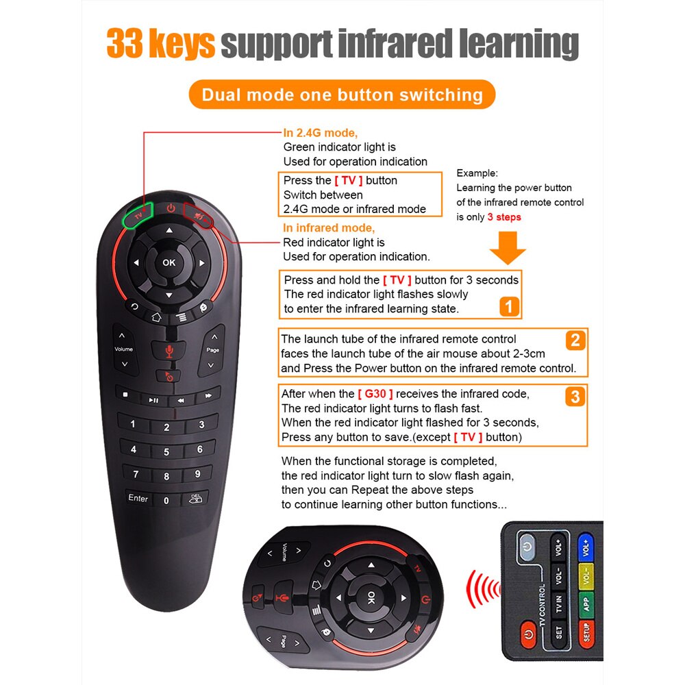 L8star G30 G30S air mouse programme à distance IR apprentissage RF 2.4G 433 sans fil clavier contrôle pour Android 9.0 Smart TV box voix
