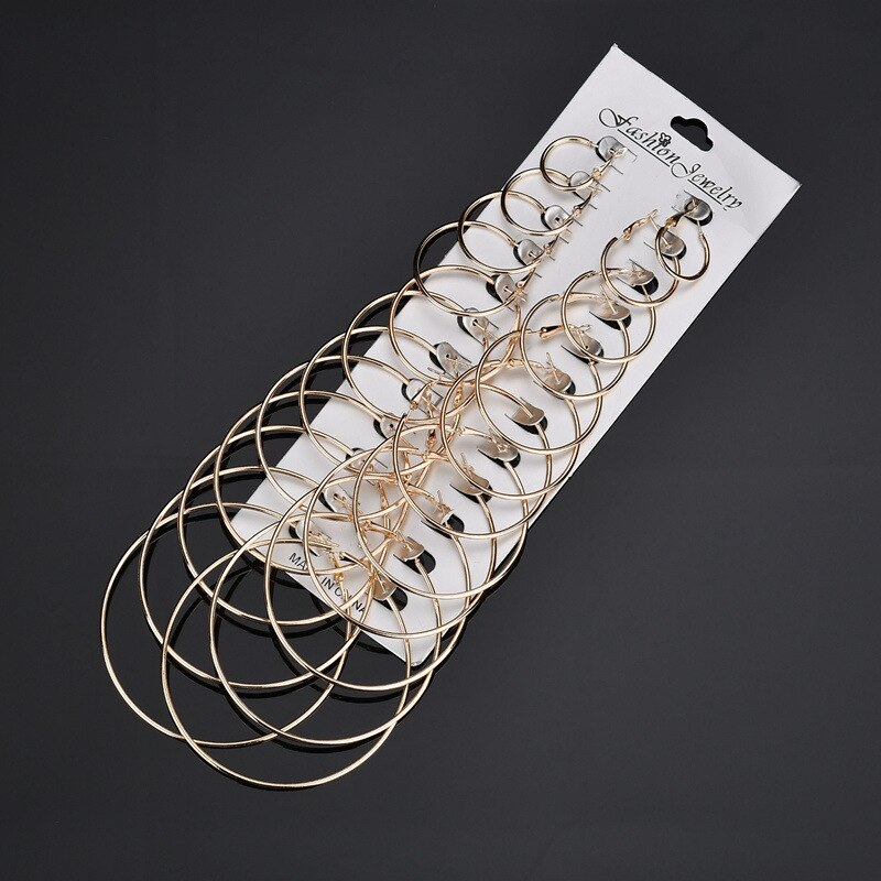 Sierlijke vrouwelijke grote ronde sieradenset met bedel, goud en zilverkleurige creolen voor vrouwen, luxe bruidsgeometrie, bruidsoorbellenset: Goud