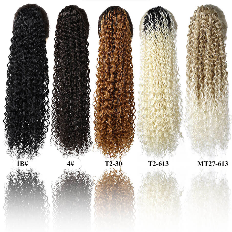 Beauty On Line Jerry Curly Clip in Ponytail Extension 22 Inches Synthetic Drawstring Curly Hair Piece Black Brown Ombre Color