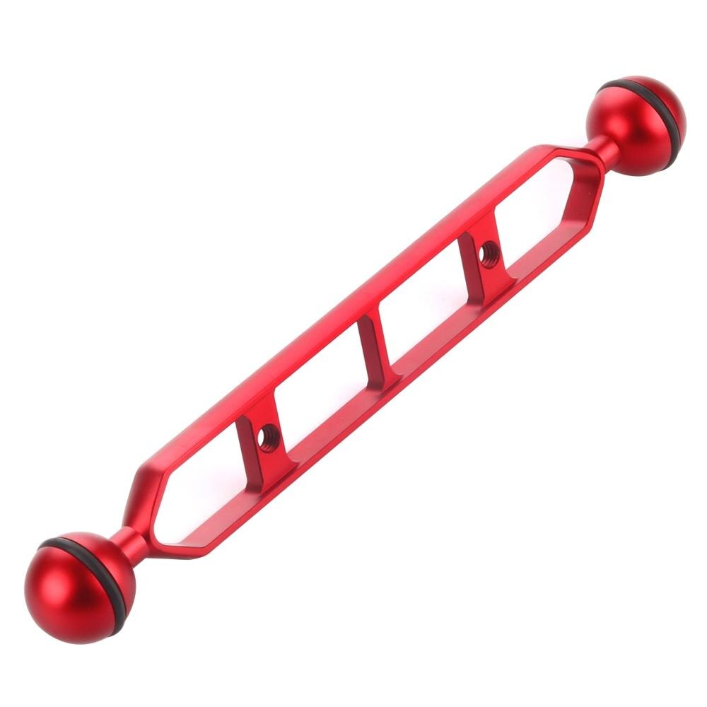 Puluz 9 tommer 22.9cm aluminiumslegering dykkerarm med dobbeltkugler til undervandslygte/videolys, kuglediameter :1 tommer  / 2.54cm: Rød