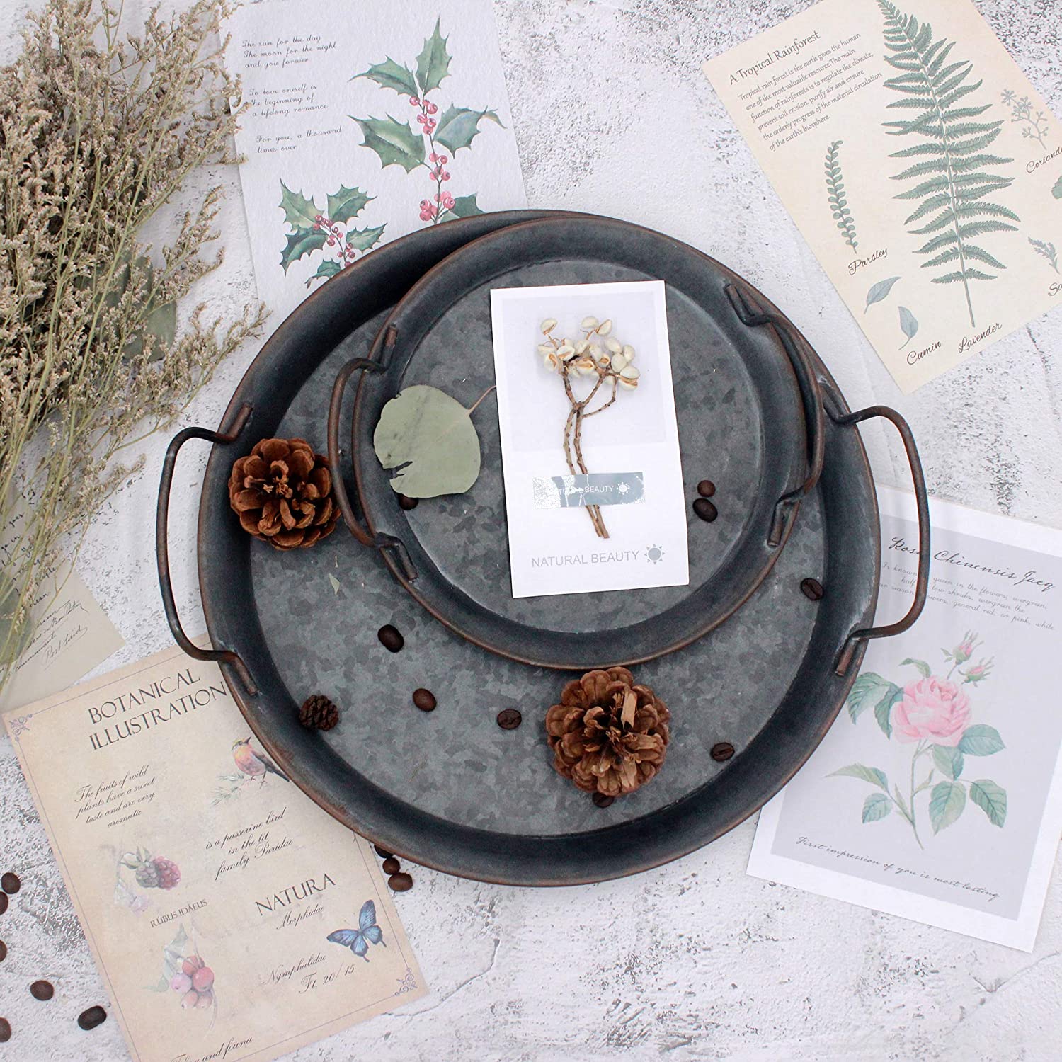 European Retro Wrought Iron Round With Handle Storage Tray Classic Metal Serving Bread Tray Photography Props for Home Decoratio