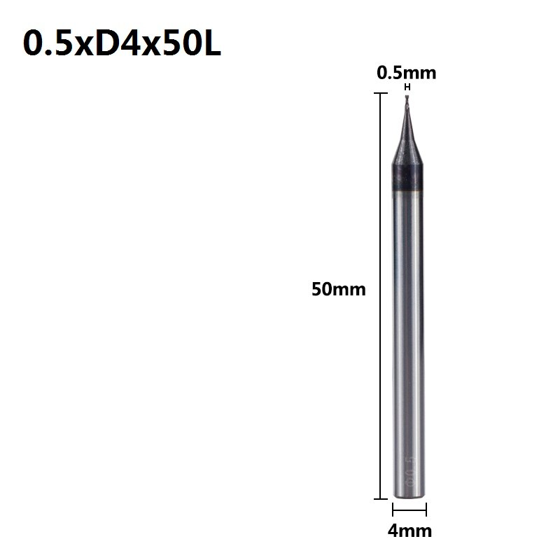 Xcan 1Pc 0.2-0.9Mm Tiain Micro Flat End Mill 4Mm Schacht 4 Fluit Frees Hrc 55 Mirco Carbide Cnc Graveren Bit Router Bit: 0.5xD4x50L